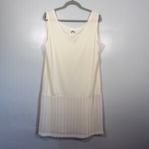 Vintage Ivory Drop Waist Slip Dress 90s Y2K Pleated Hem Size 16 Flapper